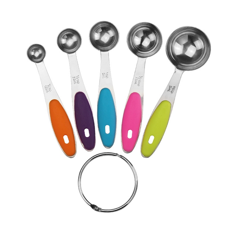 Amount of cross-border stainless steel spoon covered 5 times flavor teaspoons baking calibration measurement seasoning key round food scoop of FDA