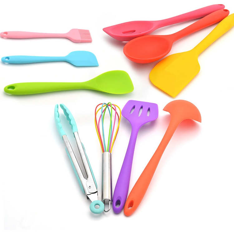 Color silicone cookware 10 sets cooking shovel spoon tools non-stick silicone cookware set