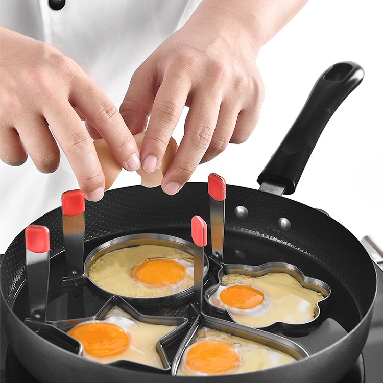 Housewares non-stick pancake rings stainless steel egg mold for frying with silicone heat prevention handle