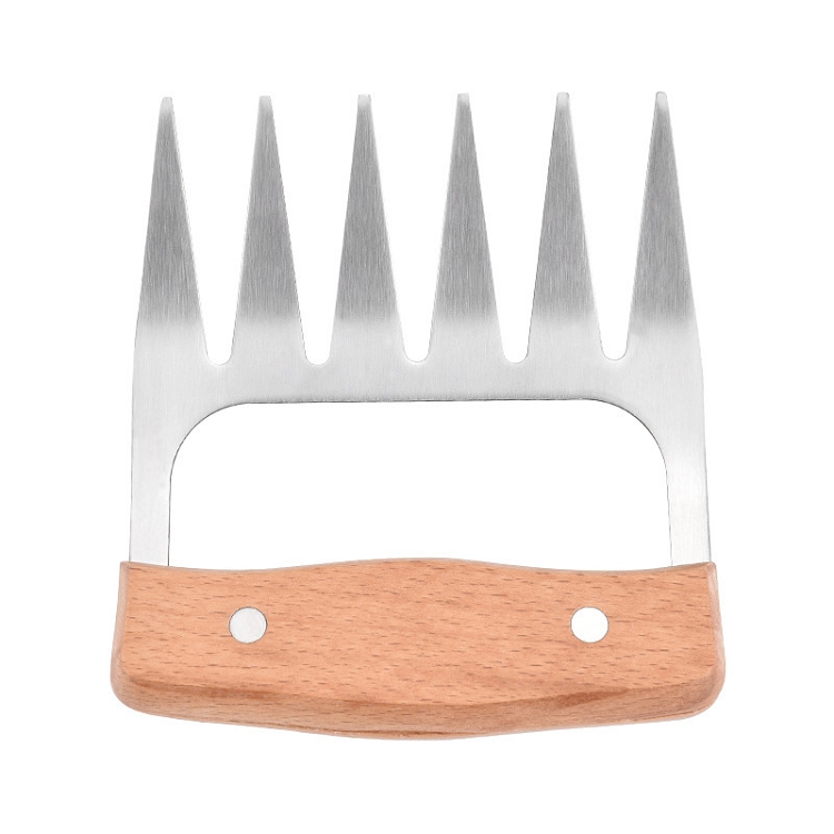 2-piece stainless steel bear claw meat shredder with wooden handle Shredded chicken meat divider Tear chicken hand guard