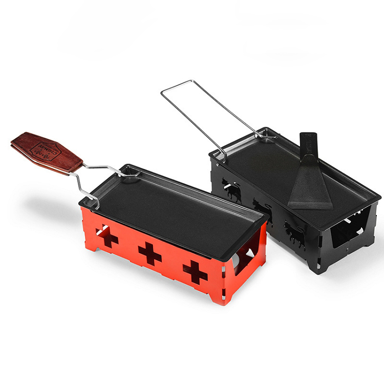 Portable Mini Carbon Steel Cheese Melt Pan Foldable Handle Non-Stick Baking Tray BBQ Cheese Grill Set with Spatula