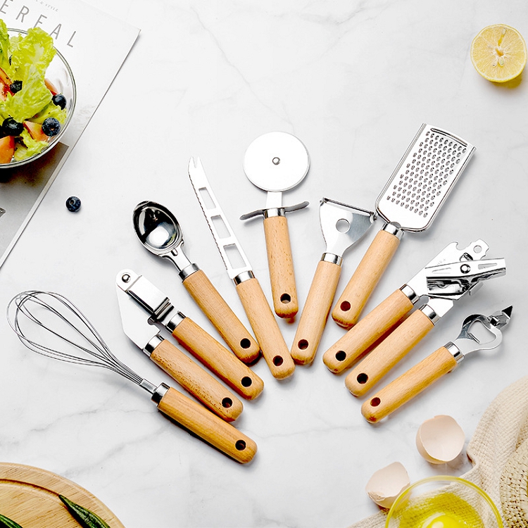 9 Pieces Peeler small saw to cut pizza and shredded potatoes wood dining kitchen utensil holder cooking tool set