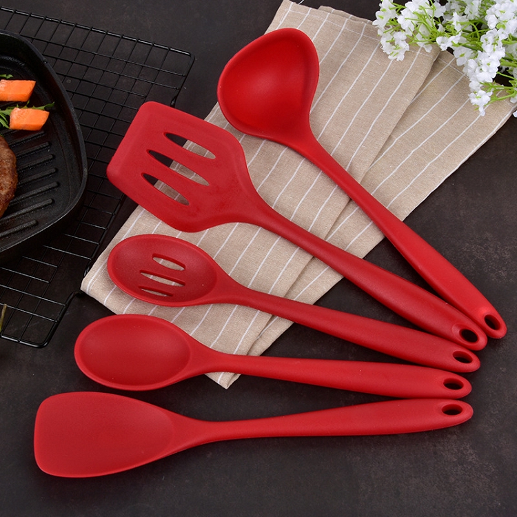 Ready To Ship Red 5 Pcs Household Serving Cooking Utensil Set Silicone Kitchen Baking Utensils