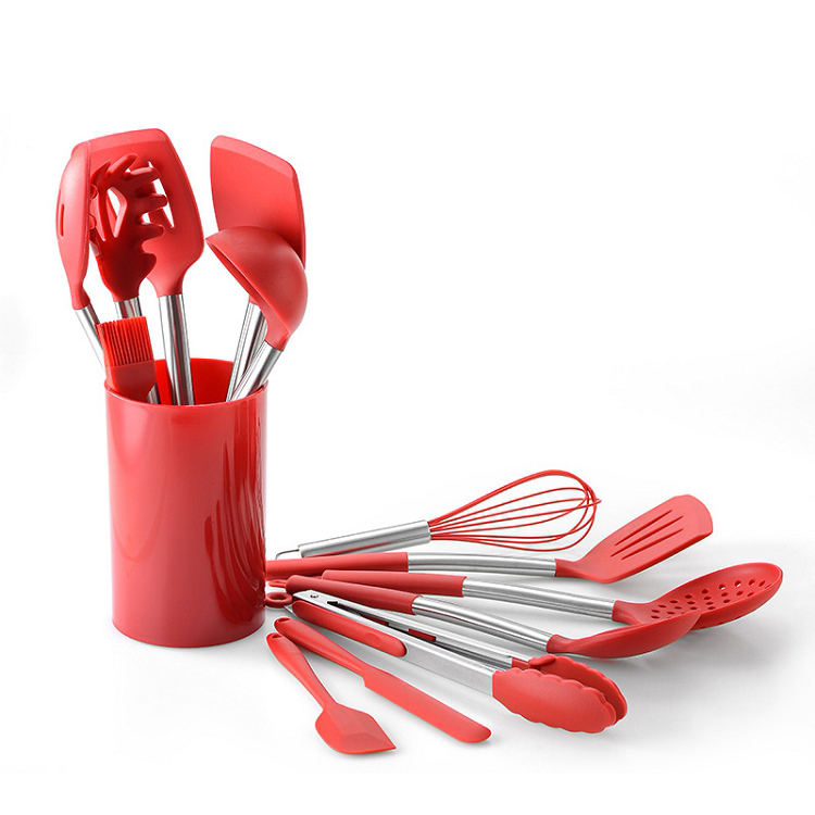 Biodegradable Black Red Reusable Household Non Stick cookware 12 pcs Silicone Kitchen Utensil Set