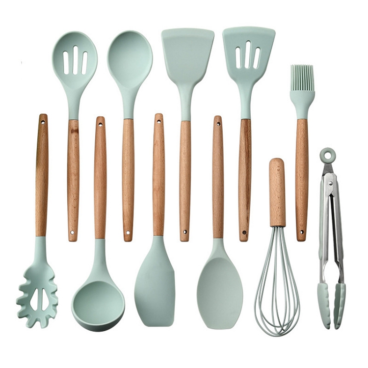 Cooking Non-stick Silicone Kitchen Utensils with Wooden Handle 12 sets