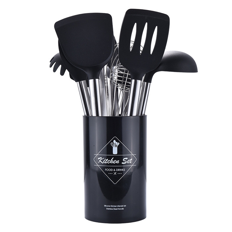 Wholesale 8 Pcs Serving Reusable Household Cooking Tool Silicon Heat Resistant Stainless Steel Kitchen Utensils Set