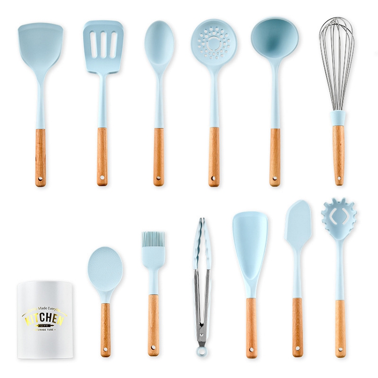 10 pieces in 1 set silicone kitchen utensils heat resistant kitchenwares cookwares utensil set with wood handle