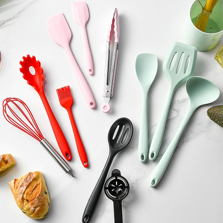 Amazon hot sale silicone kitchenware ten piece set non-stick silicone shovel spoon kitchen tool