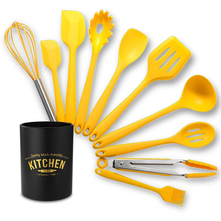 Hot Sale BPA-Free Cooking Utensils Non-stick Spatula Tong Shovel Spoon 10-Pieces Silicone Cookware Set