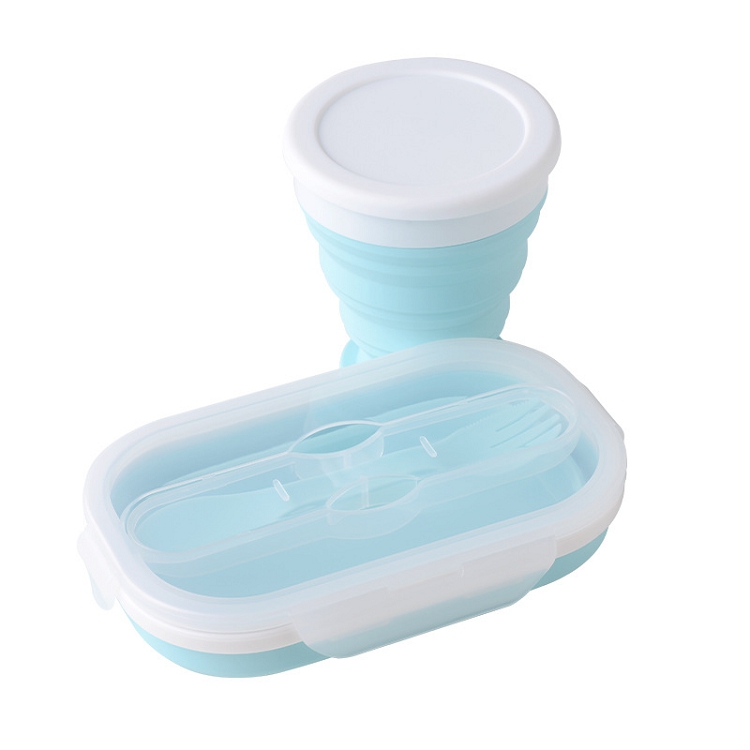 Portable foldable silicone lunch box water cup two-piece set, retractable easy silicone water cup storage lunch box
