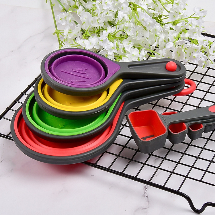8 pieces baking tools green plastic measurement spoon silicone coffee measuring cups and spoons set