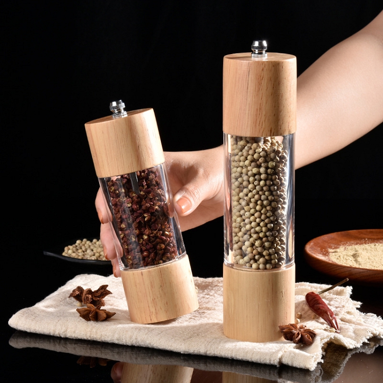 Wood Salt and Pepper Grinder Set, Manual Salt and Pepper Mill Set with Adjustable Coarseness Ceramic Rotor, 6 Inches 2 pack