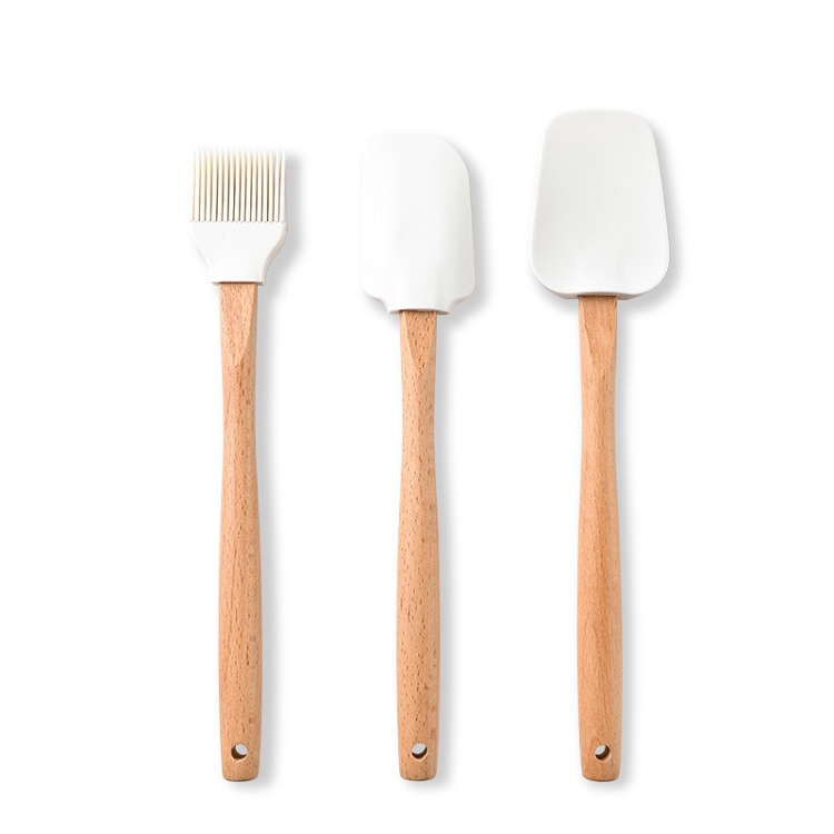 3 piece pastry tools wooden handle heat resistance silicone spatula set