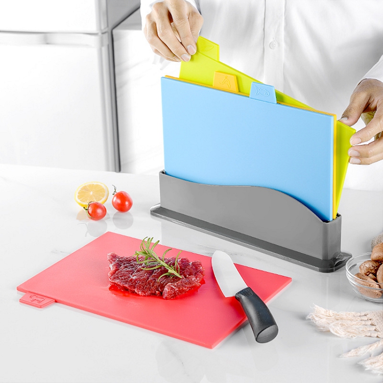 4 piece PP plastic sorting cutting board set with bracket four-color raw and cooked sorting plastic cutting board cutting board