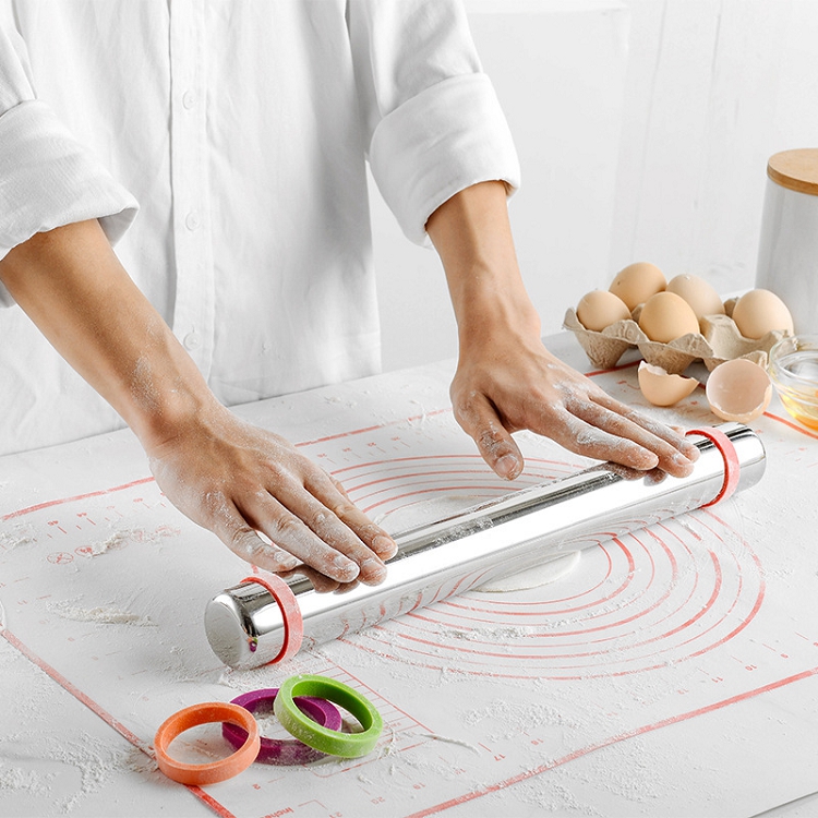Silicone Pastry Rolling Mat Anti-slip Baking Mat with Stainless steel Rolling Pin