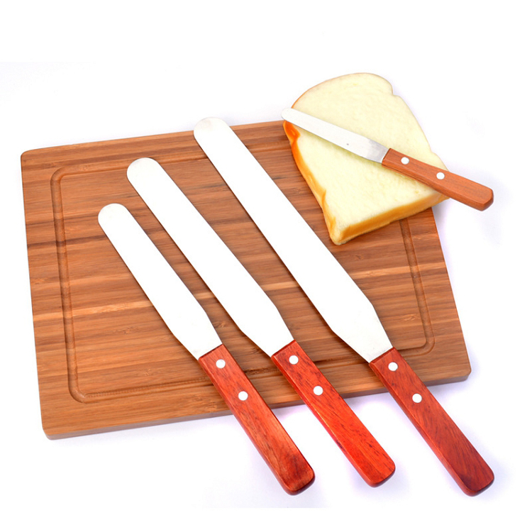 Cake Spatula Set With Wooden Handle For Cake Decorating Frosting Stainless Steel 6/8/10 Inch Icing Spatula