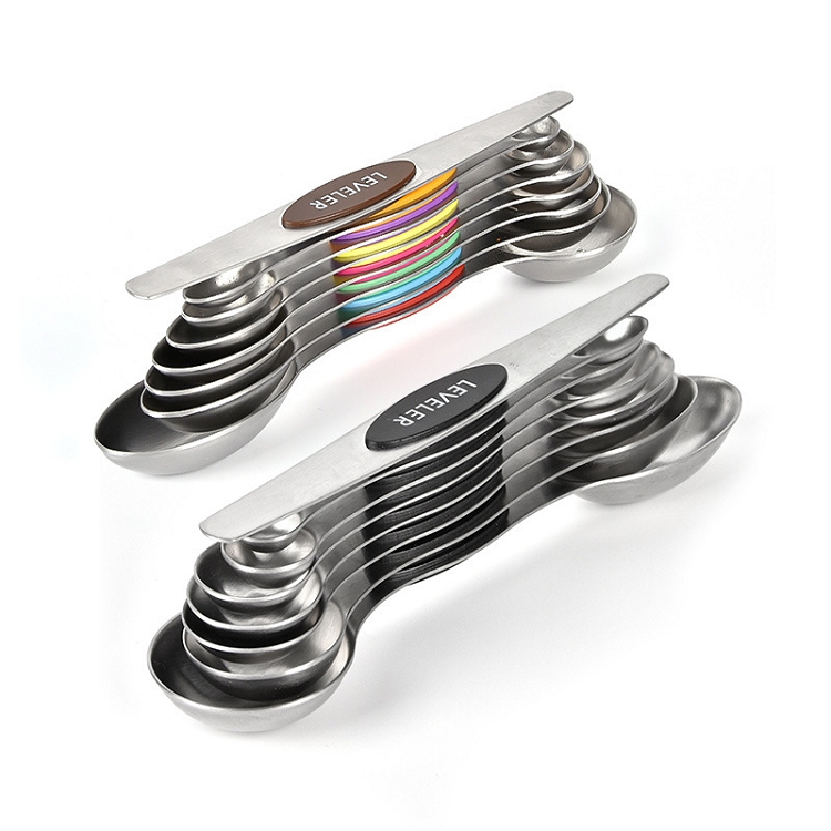 Measuring Cups and Measuring Spoons 8piece Colorful Double head Stainless Steel Magnetic Measuring Spoon Set with lever