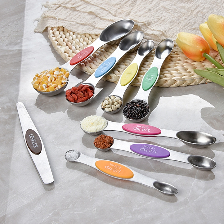 Measuring Cups and Measuring Spoons 8piece Colorful Double head Stainless Steel Magnetic Measuring Spoon Set with lever