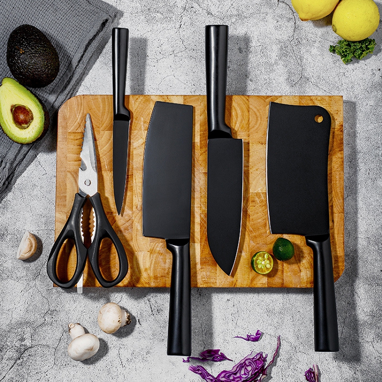 knife holder, stainless steel, all-painted, black blade, non-stick kitchen knife set, black knife six-piece set