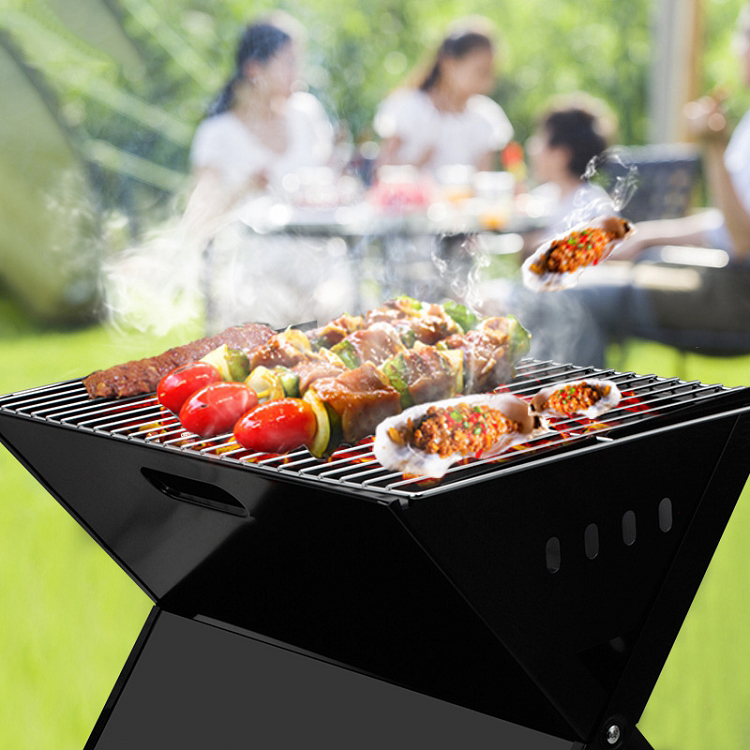 Black Simplicity Outdoor Mini Folding Portable Bbq Grill Folding Barbecue Charcoal Grill