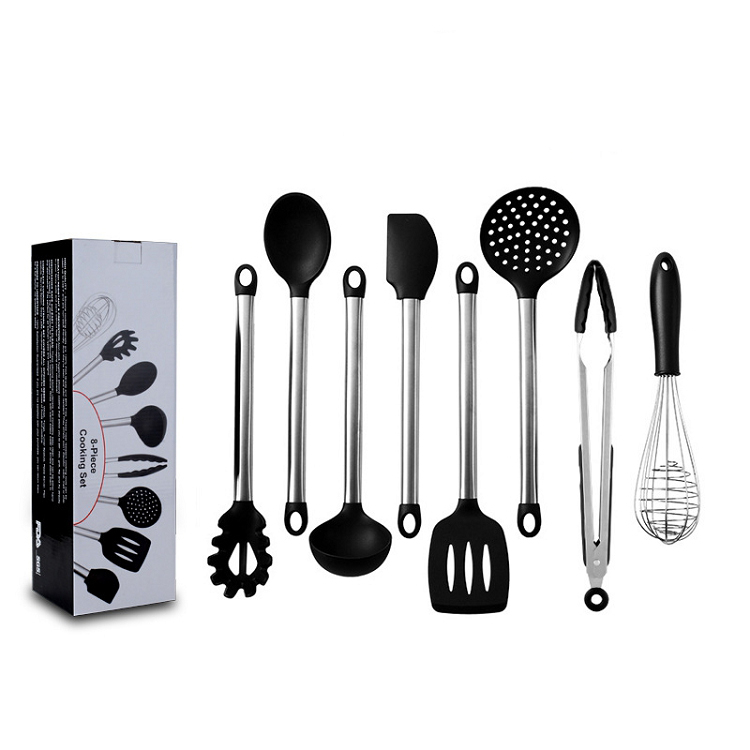 Kitchen tool stainless steel handle non-stick spatula silicone cooking utensils 8-piece set