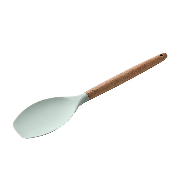 Wood Handle Silicone Color Point Kitchenware Storage Barrel Household Kitchenware Cooking Spoon Shovel