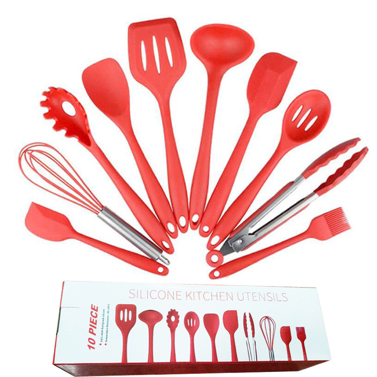 Silicone kitchenware 10-piece non-stick cookware silicone kitchenware set environmentally friendly cooking shovel spoon