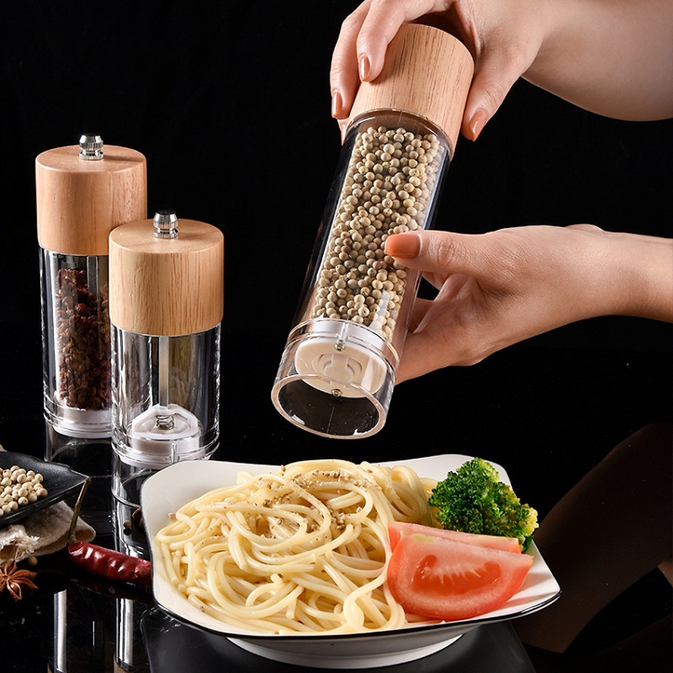 Premium Manual Acrylic Salt and Pepper Grinder Wooden Shakers with Adjustable Ceramic Core Salt Grinder and Pepper Mill