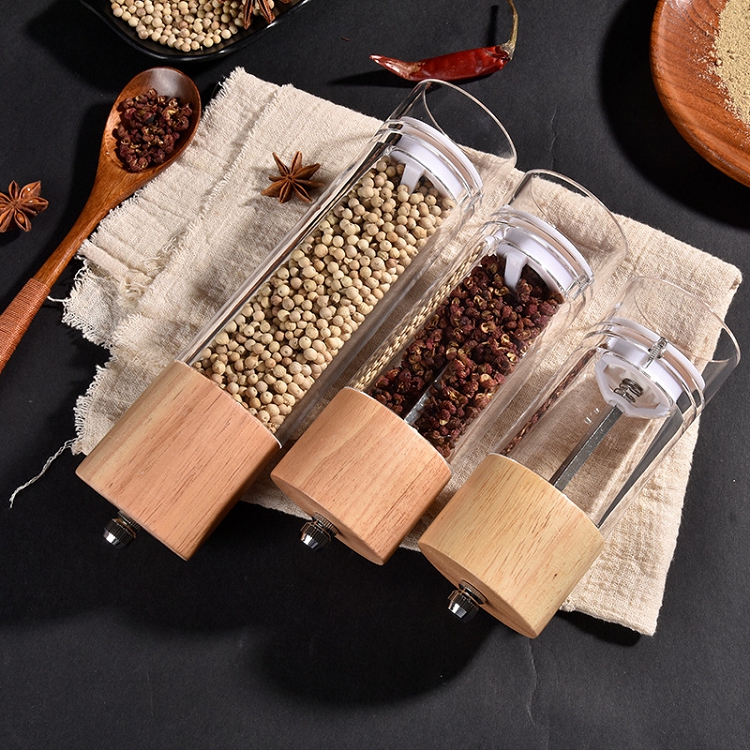 Premium Manual Acrylic Salt and Pepper Grinder Wooden Shakers with Adjustable Ceramic Core Salt Grinder and Pepper Mill