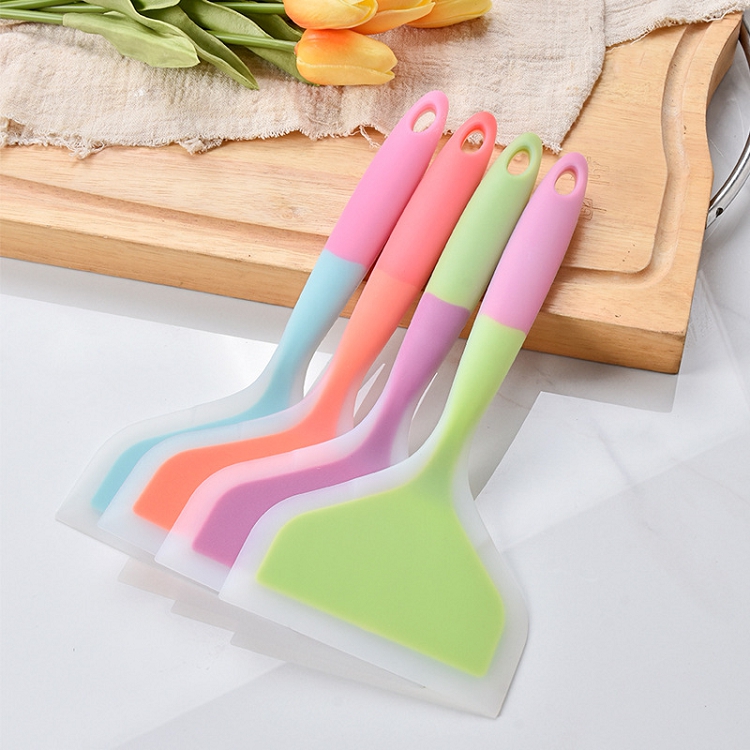 Factory stock transparent two-color silicone wide mouth frying spatula Yuzi-yaki spatula kitchen gadget cooking spatula