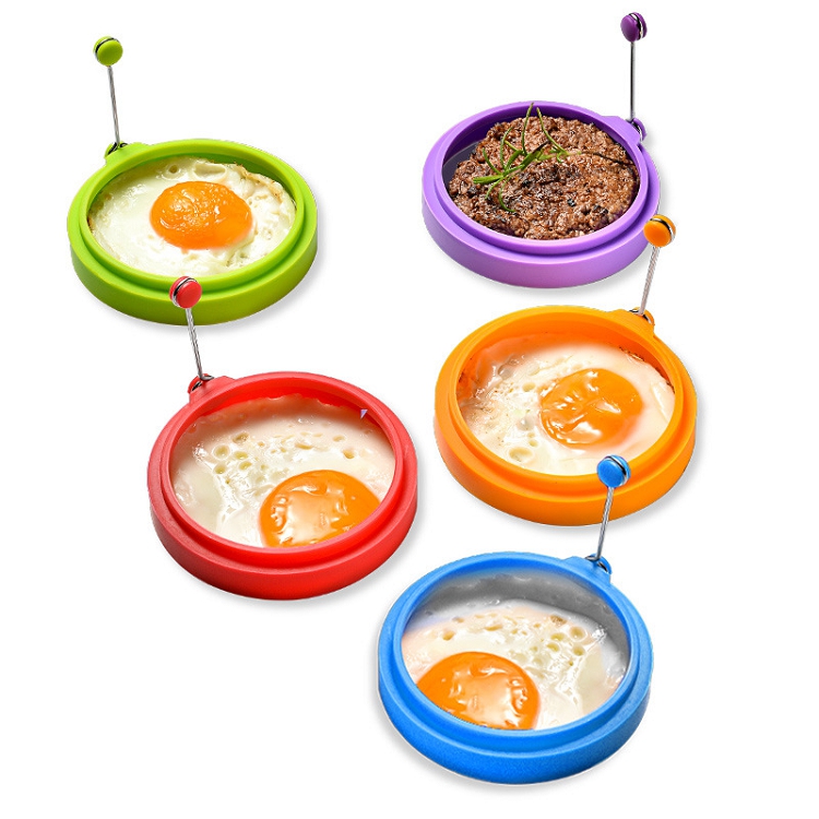 Silicone Ring Omelette Frying Poached Egg Ring Hamburger Mould with Handle Round Silicone Omelette