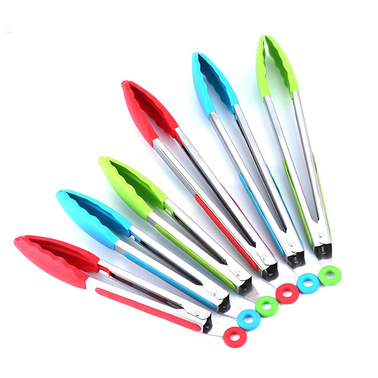 Kitchen Tools Silicone Cover Barbecue Bread Handle Clamp Stainless Steel Food Tongs