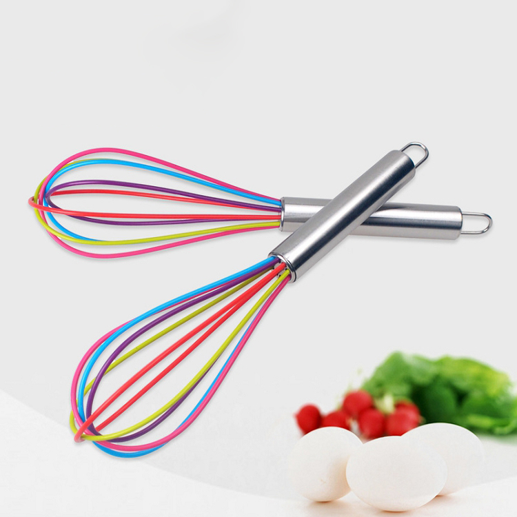 Cheap price and high quality 10inch and 12inch silicone egg beater Colorful whisk silicone kitchen whisk tool
