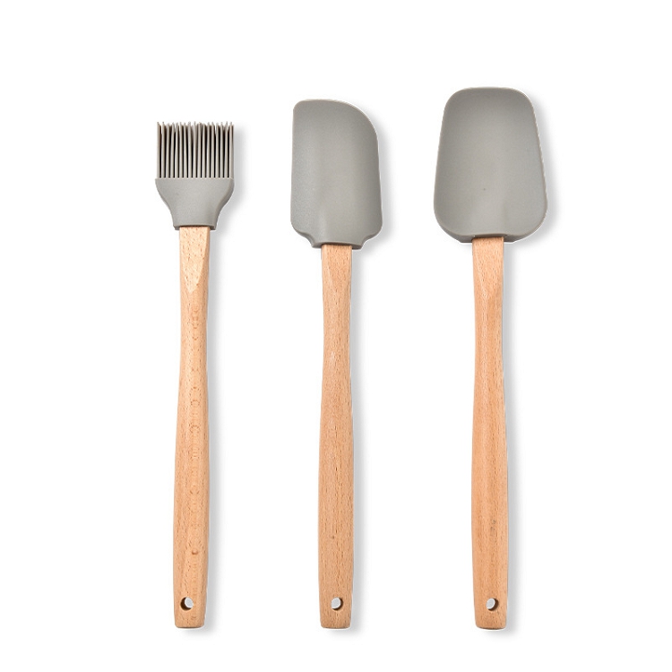 Silicone spatula oil brush set baking 3-piece cream spatula wood wooden baking tools wooden