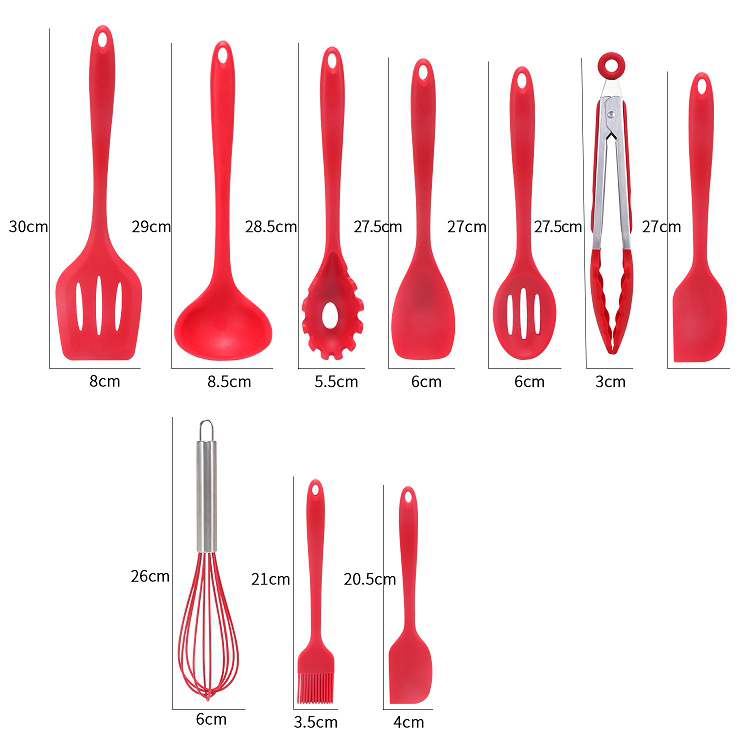 High Quality Kitchen Accessories Amazon Non-Stick Cookware Silicone Kitchenware 10-Piece Household Spoon Spatula Cooking Tool