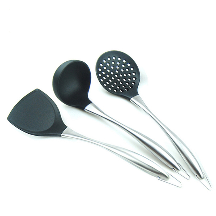 Stainless Steel Silica Gel Kitchen Set Spatula Spoon Hollow Handle Stir-fry Spatula Large Colander Wholesale
