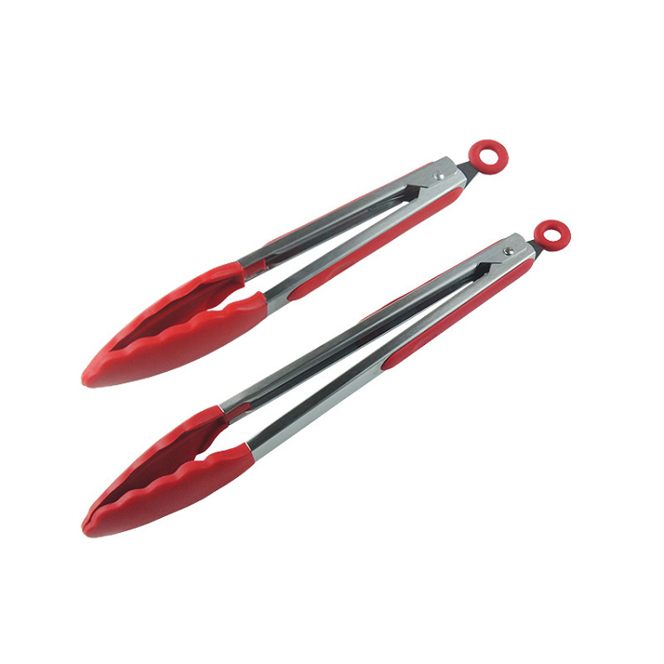 High Grade Home Kitchen Cooking Stainless Steel Kitchen Serving BBQ Food Tongs Silicone Cooking Clip Baking Bread Tongs