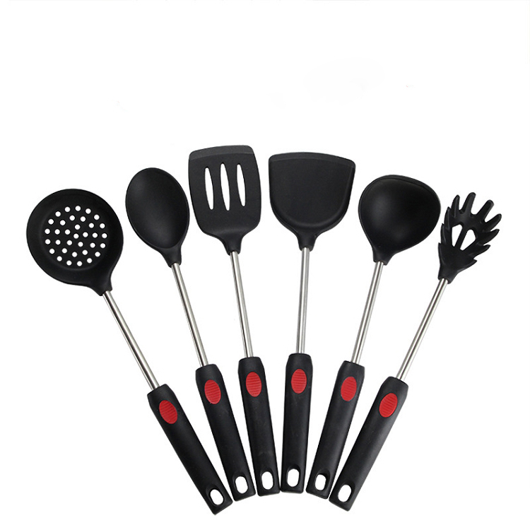 Amazon kitchen non-stick pan anti-hot spatula 304 stainless steel handle silicone kitchen utensil set customized