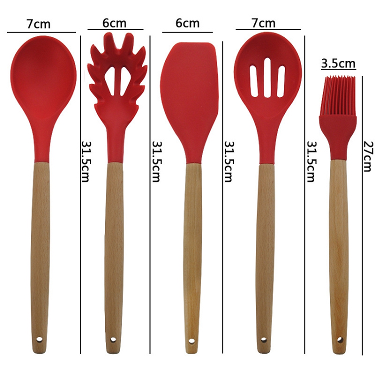 11 Pieces In 1 Set Kitchen Gadgets Tools Stand Kitchenware Spatula Silicone Cooking Utensils Set With Wooden Handles