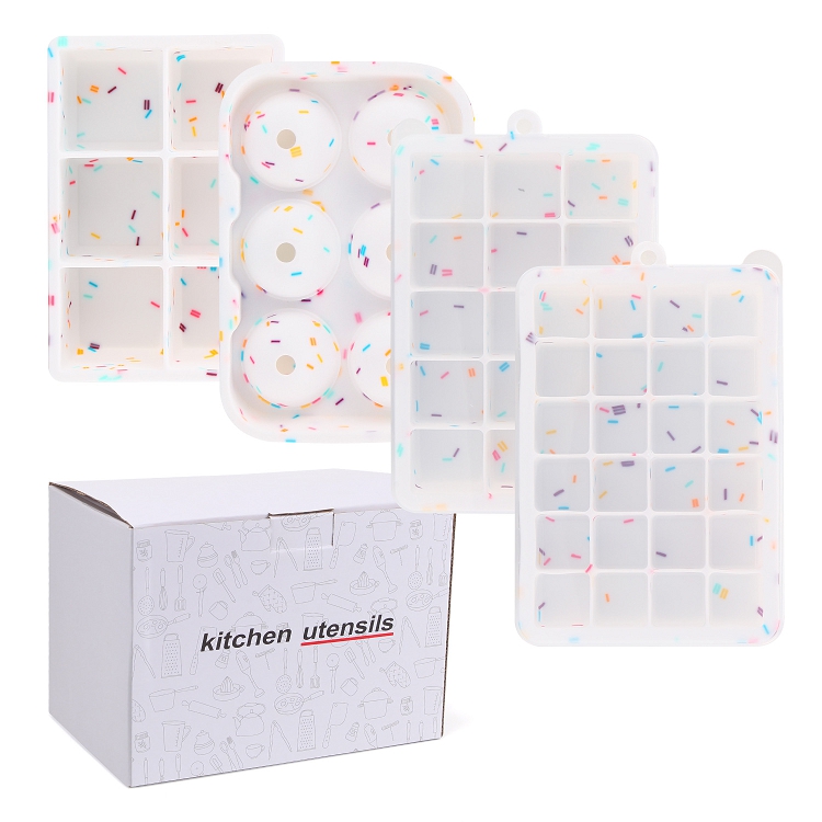 Samples White Gray Silicone 18 Squares silicone ice makers case ice cube tray with lid mold