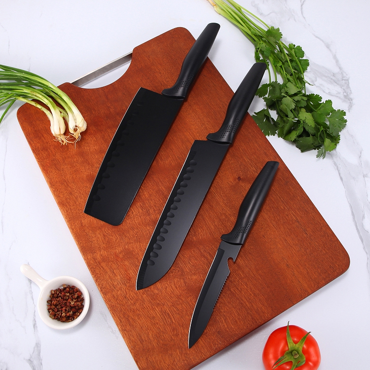 Amazon hot sale 3CR13 stainless steel non-stick coating kitchen knife 3pcs knife set with kitchen