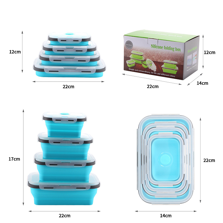 Portable Kids Food Storage Container Office Silicone Folding Lunch Box