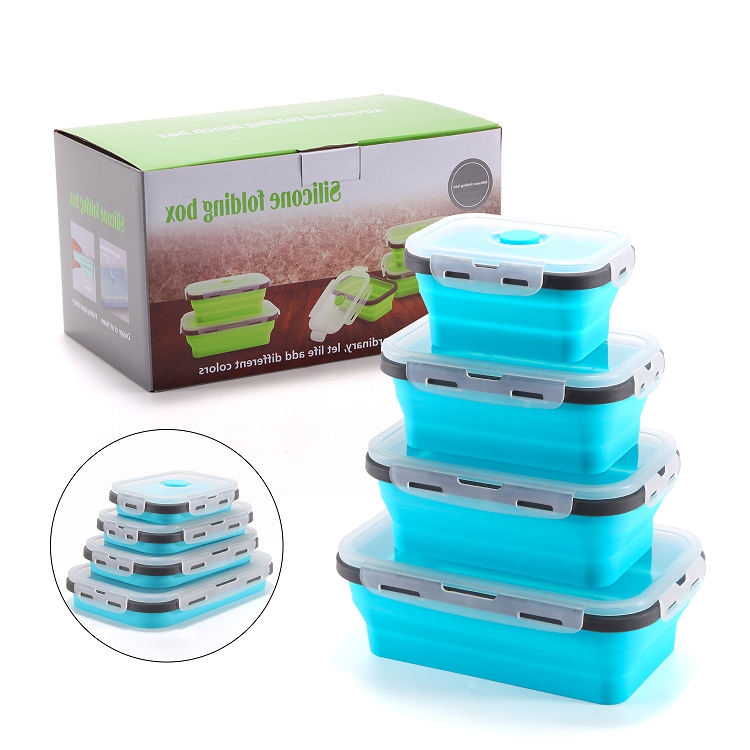 Portable Kids Food Storage Container Office Silicone Folding Lunch Box