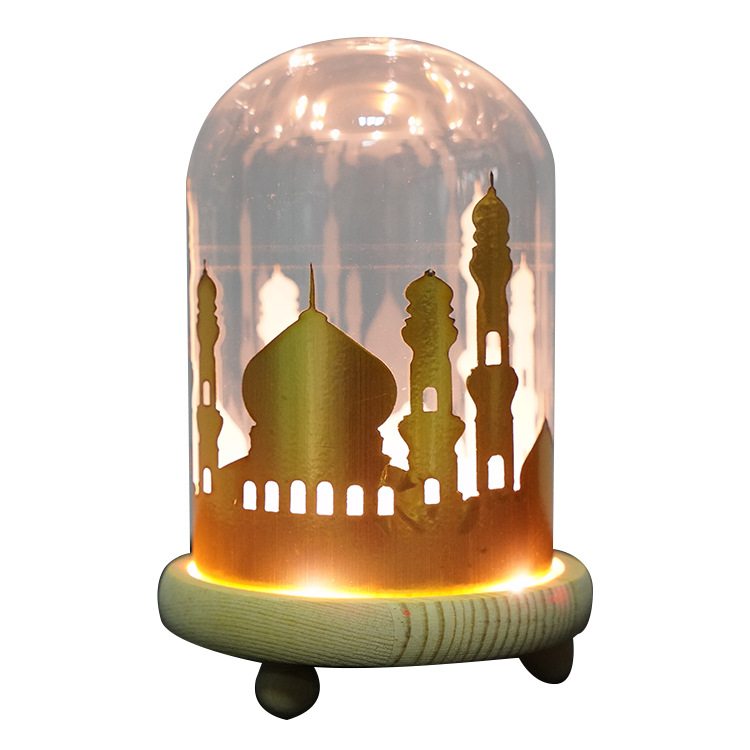 New Ramadan night lamp glass cover wooden base decoration gifts cross-border manufacturer direct sales