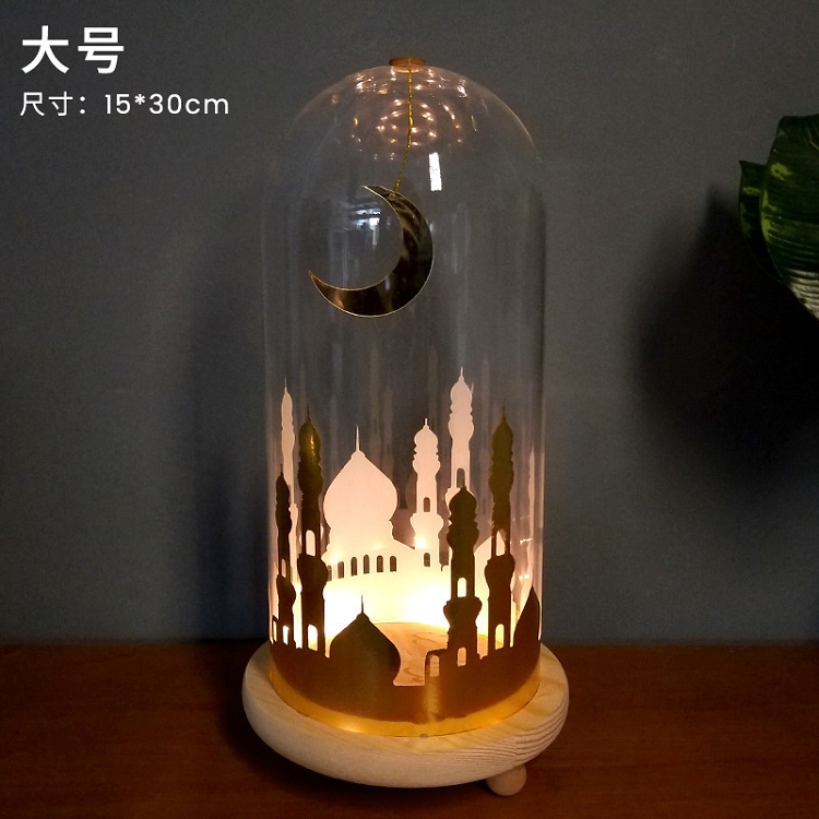 New Ramadan night lamp glass cover wooden base decoration gifts cross-border manufacturer direct sales