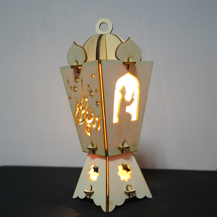 Arab Middle East Ramadan Lantern Festival EID decorations luminous laser cut cross-border decorations wooden pendulum
