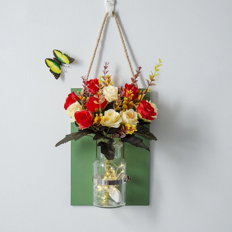 Ins wind wall decoration pendant imitation rose plant vase living room bedroom shop creative wall crafts