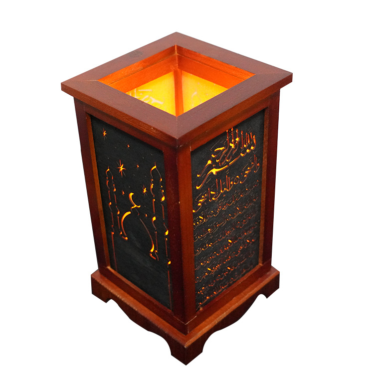 Wooden simulation candle lantern Ramadan can be custom patterned luminous night lights decorated with craft lanterns