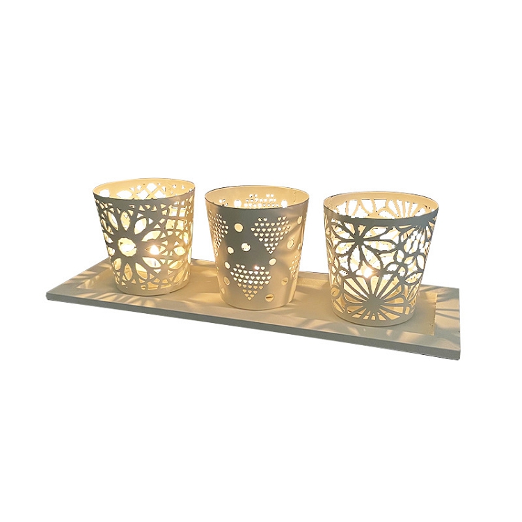 New European geometric set of three iron art candlestick set home bedroom living room atmosphere decorative pattern can be customized