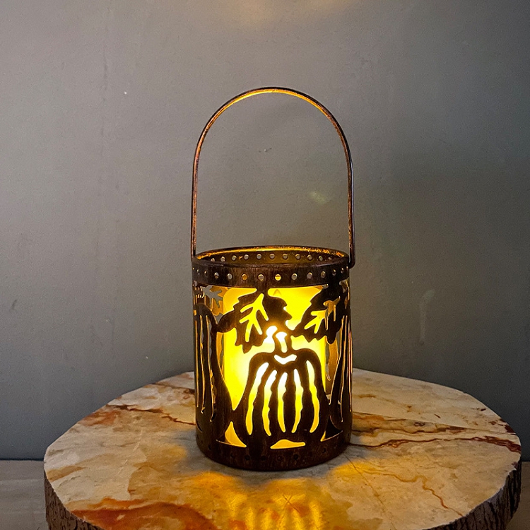 Halloween hollow-out iron candle holder small lantern LED atmosphere decoration party supplies candy basket multi-purpose